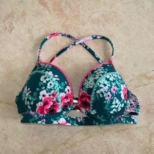 Pink & Teal Floral Wrap Bikini Top